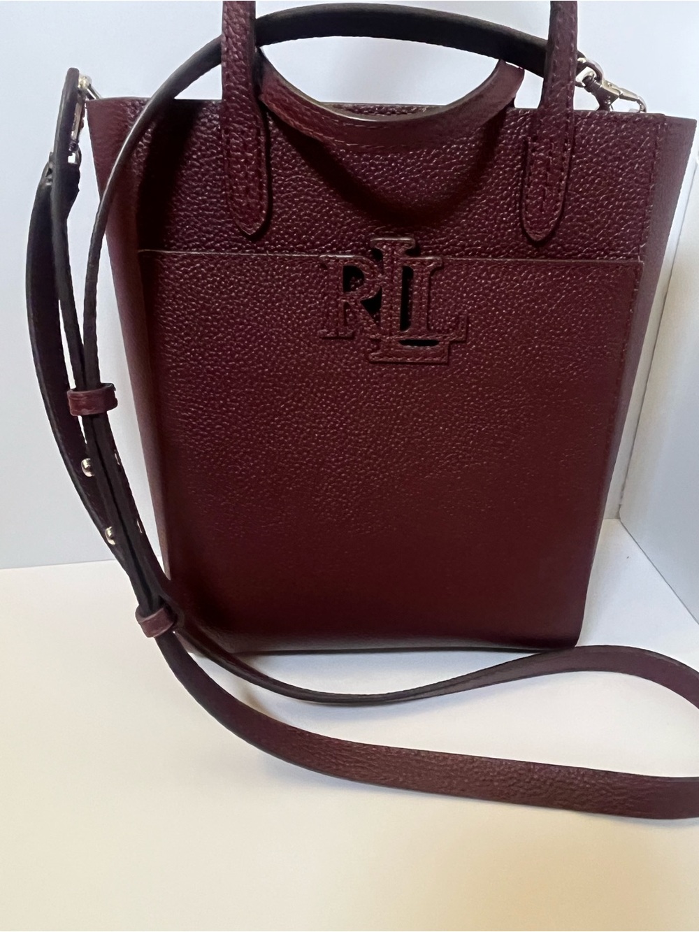 Lauren Ralph Lauren Pebbled Crossbody Tote in Burgundy